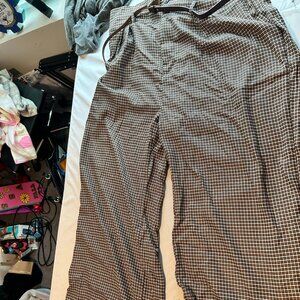 Houndstooth Mid Waist Belted Wide Leg Trousers